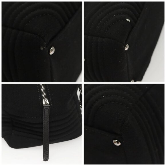 CHANEL COCO Mark Chain Hand Bag Cotton Black Silver CC Auth BD2146 - Picture 16 of 16